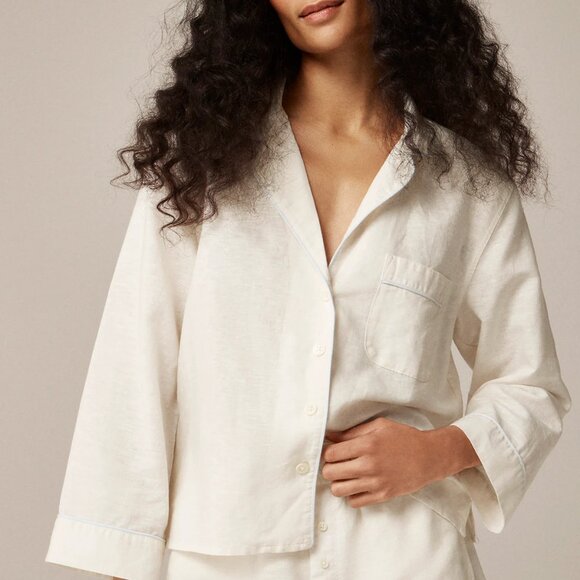 J. Crew Women's Long-sleeve pajama top linen-cotton blend XXS Summer Linen - Picture 1 of 6